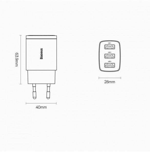 Baseus Compact laddare 3x USB 17W svart (CCXJ020101)