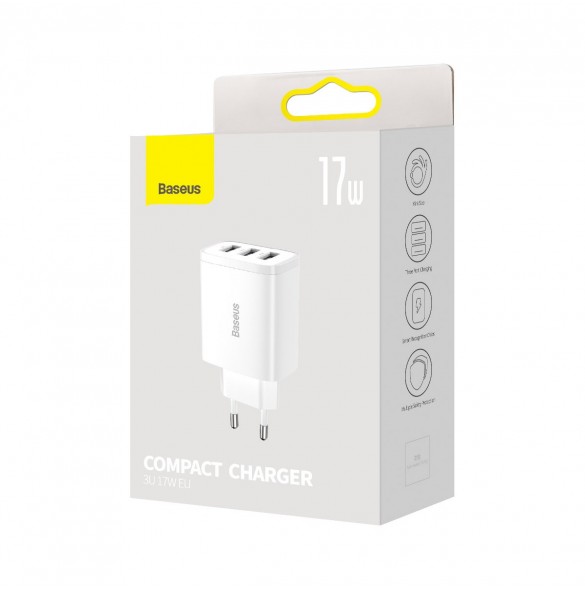 Baseus Compact laddare 3x USB 17W vit (CCXJ020102)