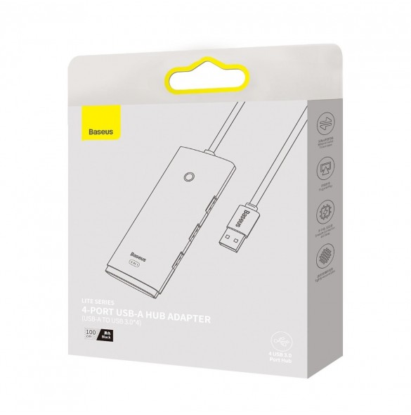 Baseus Lite Series HUB-adapter USB-A till 4xUSB-A 3.0 5Gb/s svart (WKQX030101)