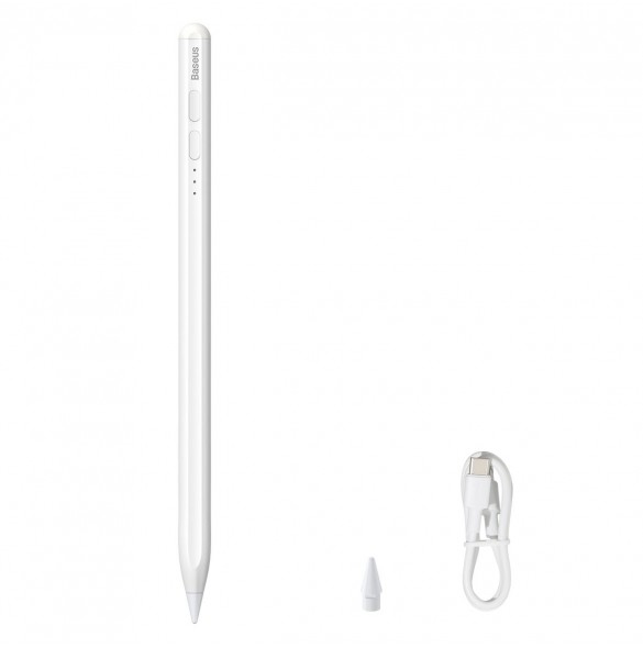 Baseus Smooth Writing Active Stylus-penna med LED-indikator för iPad vit + USB-C strömkabel 3A 0,3m och utbytbar spets Active (S