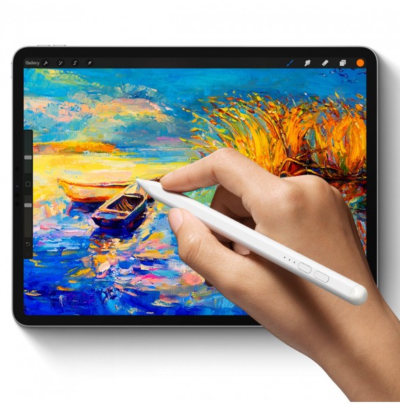 Baseus Smooth Writing Active Stylus-penna med LED-indikator för iPad vit + USB-C strömkabel 3A 0,3m och utbytbar spets Active (S