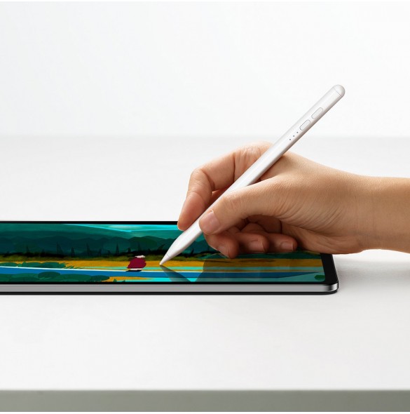 Baseus Smooth Writing Active Stylus-penna med LED-indikator för iPad vit + USB-C strömkabel 3A 0,3m och utbytbar spets Active (S