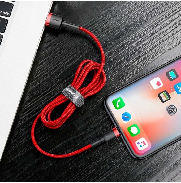 Baseus Cafule-kabel slitstark nylonkabel USB / Lightning QC3.0 1.5A 2M röd (CALKLF-C09)