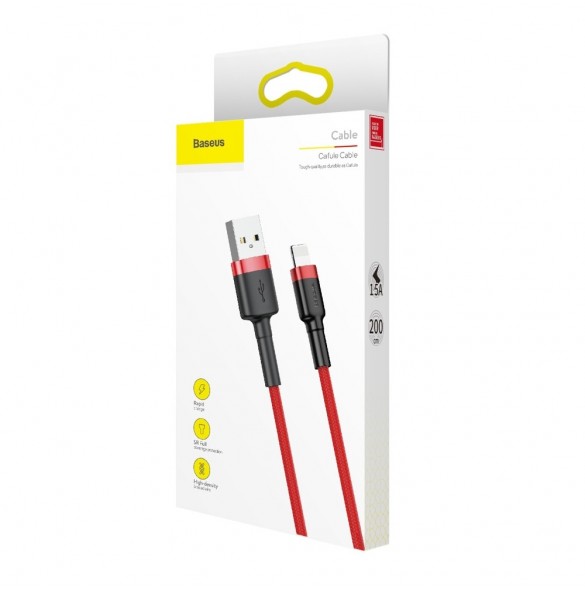 Baseus Cafule-kabel slitstark nylonkabel USB / Lightning QC3.0 1.5A 2M röd (CALKLF-C09)