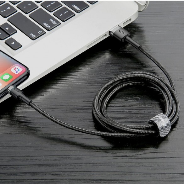 Baseus Cafule-kabel slitstark nylonkabel USB / Lightning QC3.0 2.4A 0.5M svart-grå (CALKLF-AG1)