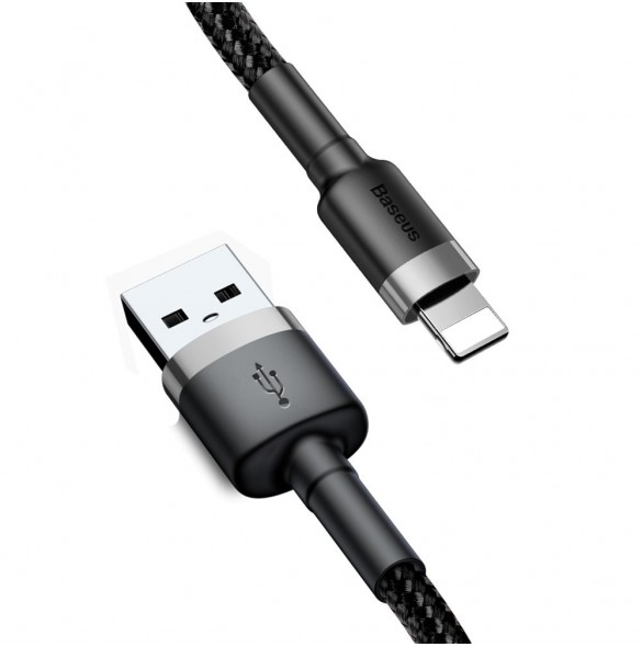 Baseus Cafule-kabel slitstark nylonkabel USB / Lightning QC3.0 2.4A 0.5M svart-grå (CALKLF-AG1)