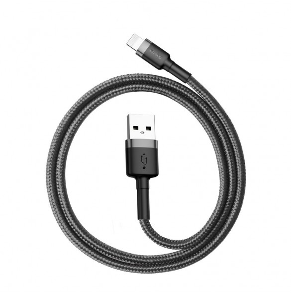 Baseus Cafule-kabel slitstark nylonkabel USB / Lightning QC3.0 2.4A 0.5M svart-grå (CALKLF-AG1)