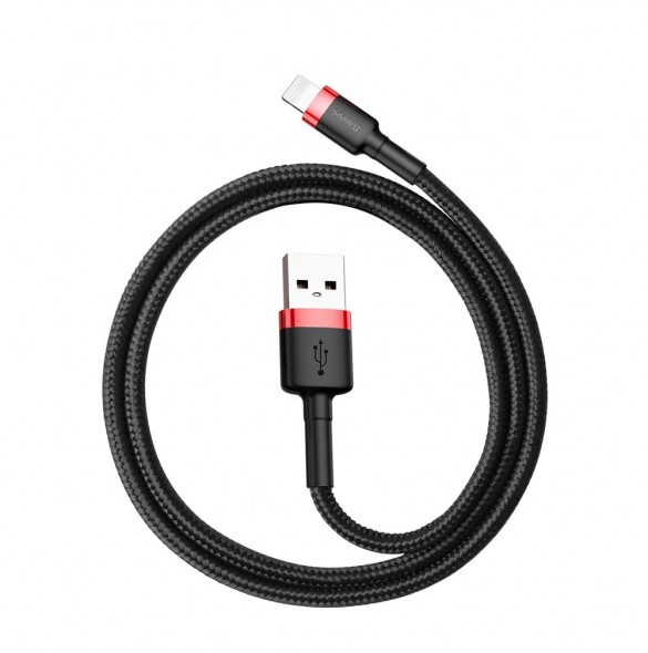 Baseus Cafule-kabel slitstark nylonkabel USB / Lightning QC3.0 2.4A 0.5M svart-röd (CALKLF-A19)