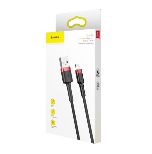 Baseus Cafule-kabel slitstark nylonkabel USB / Lightning QC3.0 2.4A 0.5M svart-röd (CALKLF-A19)
