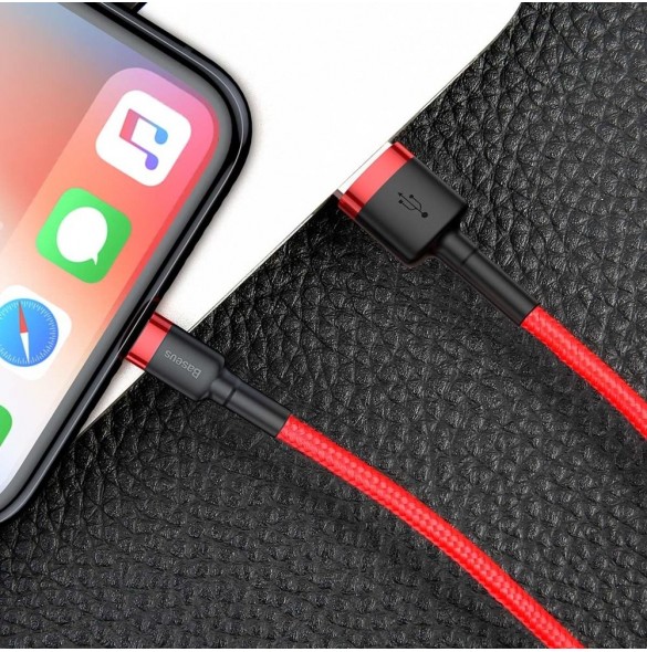 Baseus Cafule-kabel slitstark nylonkabel USB / Lightning QC3.0 2.4A 0.5M röd (CALKLF-A09)