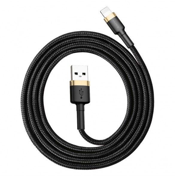 Baseus Cafule Kabel slitstark nylonkabel USB / Lightning QC3.0 2.4A 1M svart-guld (CALKLF-BV1)