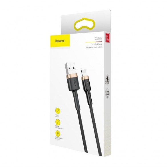 Baseus Cafule Kabel slitstark nylonkabel USB / Lightning QC3.0 2.4A 1M svart-guld (CALKLF-BV1)
