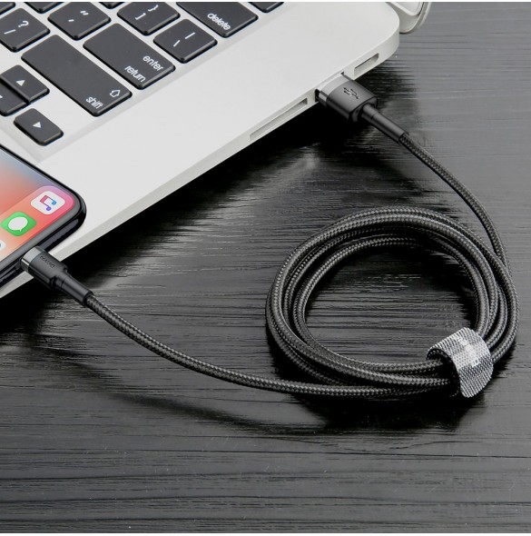 Baseus Cafule-kabel slitstark nylonkabel USB / Lightning QC3.0 2.4A 1M svart-grå (CALKLF-BG1)