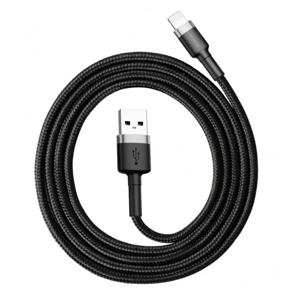 Baseus Cafule-kabel slitstark nylonkabel USB / Lightning QC3.0 2.4A 1M svart-grå (CALKLF-BG1)
