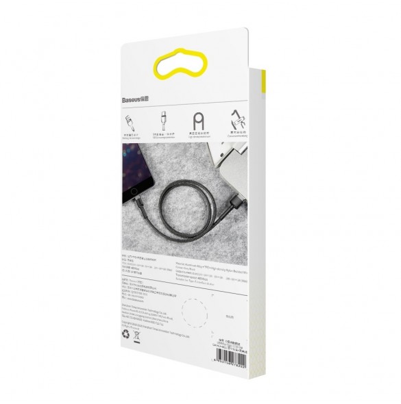 Baseus Cafule-kabel slitstark nylonkabel USB / Lightning QC3.0 2.4A 1M svart-grå (CALKLF-BG1)