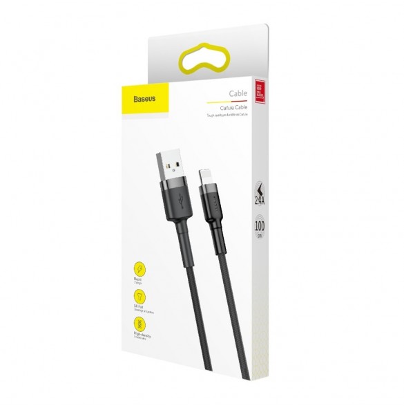 Baseus Cafule-kabel slitstark nylonkabel USB / Lightning QC3.0 2.4A 1M svart-grå (CALKLF-BG1)