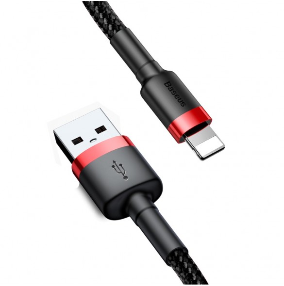 Baseus Cafule-kabel slitstark nylonkabel USB / Lightning QC3.0 2.4A 1M svart-röd (CALKLF-B19)