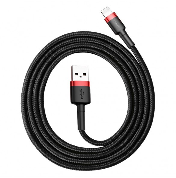 Baseus Cafule-kabel slitstark nylonkabel USB / Lightning QC3.0 2.4A 1M svart-röd (CALKLF-B19)