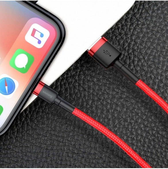 Baseus Cafule-kabel slitstark nylonkabel USB / Lightning QC3.0 2.4A 1M röd (CALKLF-B09)