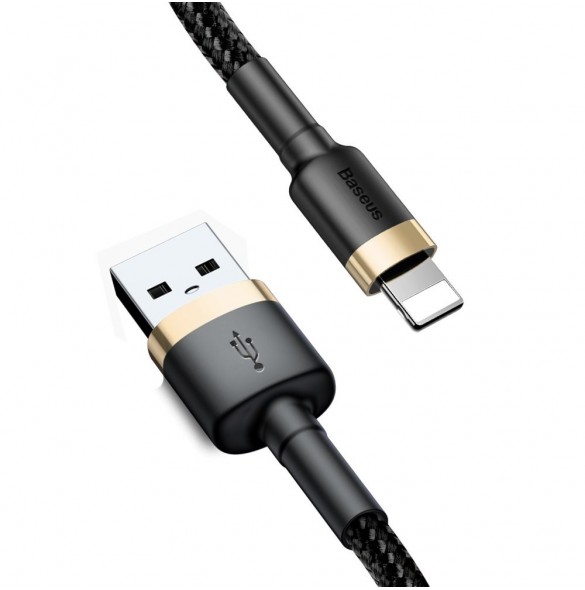 Baseus Cafule-kabel slitstark nylonkabel USB / Lightning QC3.0 2A 3M svart-guld (CALKLF-RV1)