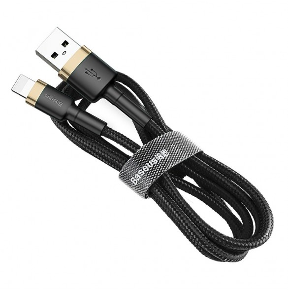 Baseus Cafule-kabel slitstark nylonkabel USB / Lightning QC3.0 2A 3M svart-guld (CALKLF-RV1)