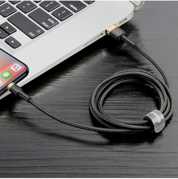 Baseus Cafule-kabel slitstark nylonkabel USB / Lightning QC3.0 2A 3M svart-guld (CALKLF-RV1)