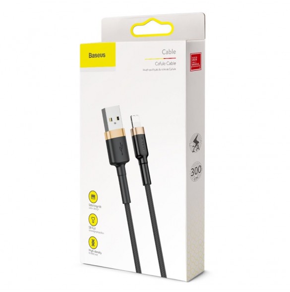 Baseus Cafule-kabel slitstark nylonkabel USB / Lightning QC3.0 2A 3M svart-guld (CALKLF-RV1)