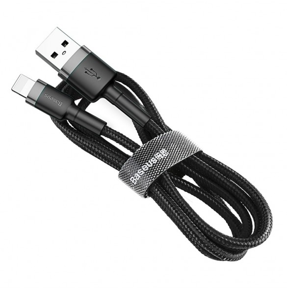Baseus Cafule-kabel slitstark nylonkabel USB / Lightning QC3.0 2A 3M svart-grå (CALKLF-RG1)