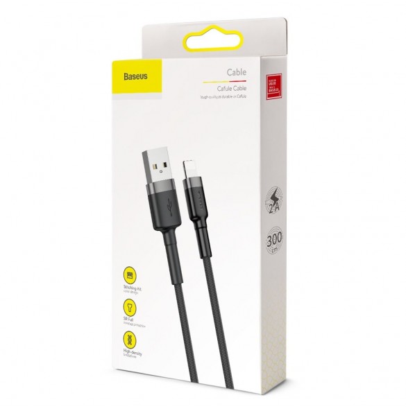 Baseus Cafule-kabel slitstark nylonkabel USB / Lightning QC3.0 2A 3M svart-grå (CALKLF-RG1)