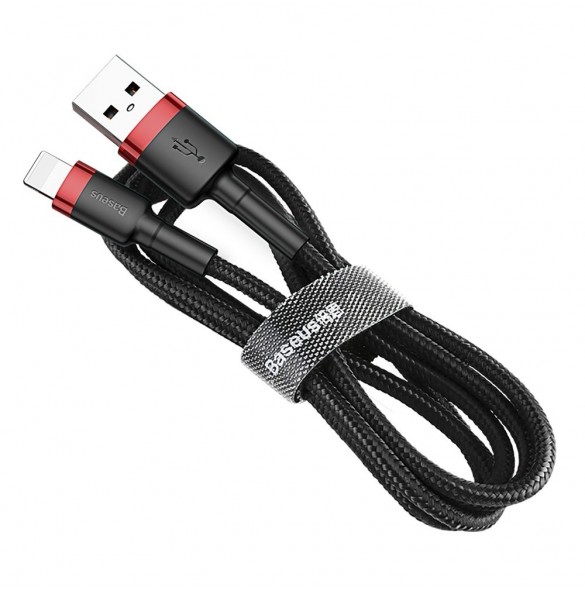 Baseus Cafule-kabel slitstark nylonsladd USB / Lightning QC3.0 2A 3M svart-röd (CALKLF-R91)