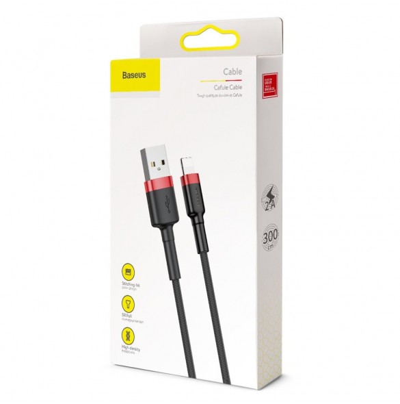 Baseus Cafule-kabel slitstark nylonsladd USB / Lightning QC3.0 2A 3M svart-röd (CALKLF-R91)
