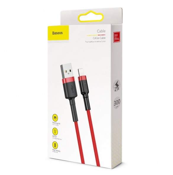 Baseus Cafule-kabel slitstark nylonsladd USB / Lightning QC3.0 2A 3M röd (CALKLF-R09)