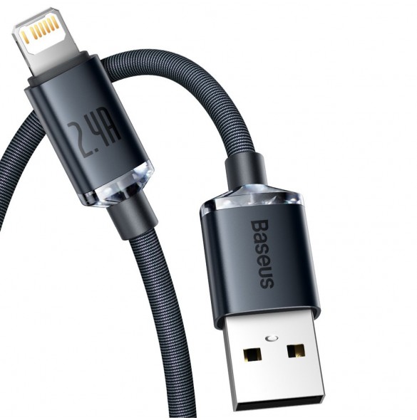Baseus Crystal Shine Series-kabel USB-kabel för snabb laddning och dataöverföring USB Typ A - Lightning 2,4A 1,2m svart (CAJY000