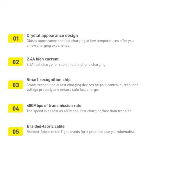 Baseus Crystal Shine Series-kabel USB-kabel för snabb laddning och dataöverföring USB Typ A - Lightning 2,4A 1,2m svart (CAJY000