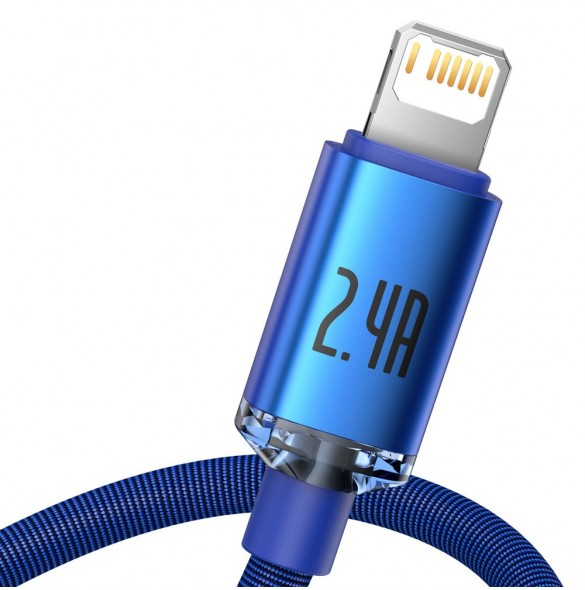 Baseus Crystal Shine Series-kabel USB-kabel för snabb laddning och dataöverföring USB Typ A - Lightning 2,4A 1,2m blå (CAJY00000