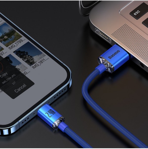 Baseus Crystal Shine Series-kabel USB-kabel för snabb laddning och dataöverföring USB Typ A - Lightning 2,4A 1,2m blå (CAJY00000