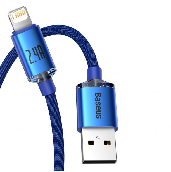 Baseus Crystal Shine Series-kabel USB-kabel för snabb laddning och dataöverföring USB Typ A - Lightning 2,4A 1,2m blå (CAJY00000