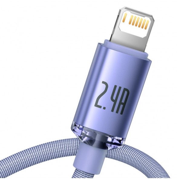 Baseus Crystal Shine Series-kabel USB-kabel för snabb laddning och dataöverföring USB Typ A - Lightning 2,4A 1,2m lila (CAJY0000