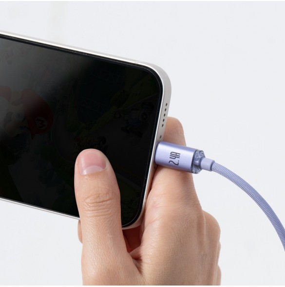 Baseus Crystal Shine Series-kabel USB-kabel för snabb laddning och dataöverföring USB Typ A - Lightning 2,4A 1,2m lila (CAJY0000