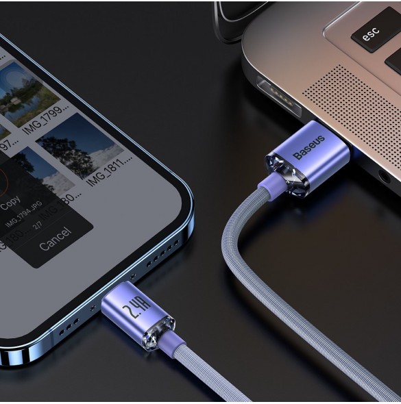 Baseus Crystal Shine Series-kabel USB-kabel för snabb laddning och dataöverföring USB Typ A - Lightning 2,4A 1,2m lila (CAJY0000