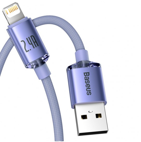 Baseus Crystal Shine Series-kabel USB-kabel för snabb laddning och dataöverföring USB Typ A - Lightning 2,4A 1,2m lila (CAJY0000