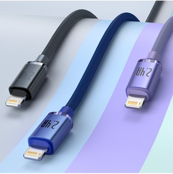 Baseus Crystal Shine Series-kabel USB-kabel för snabb laddning och dataöverföring USB Typ A - Lightning 2,4A 2m svart (CAJY00010