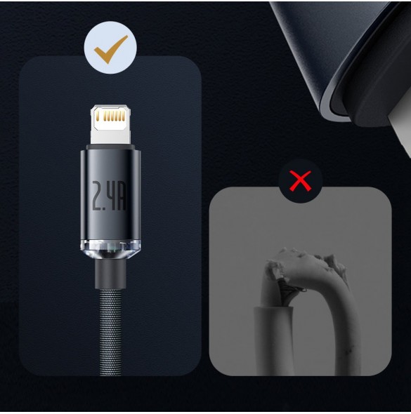 Baseus Crystal Shine Series-kabel USB-kabel för snabb laddning och dataöverföring USB Typ A - Lightning 2,4A 2m svart (CAJY00010