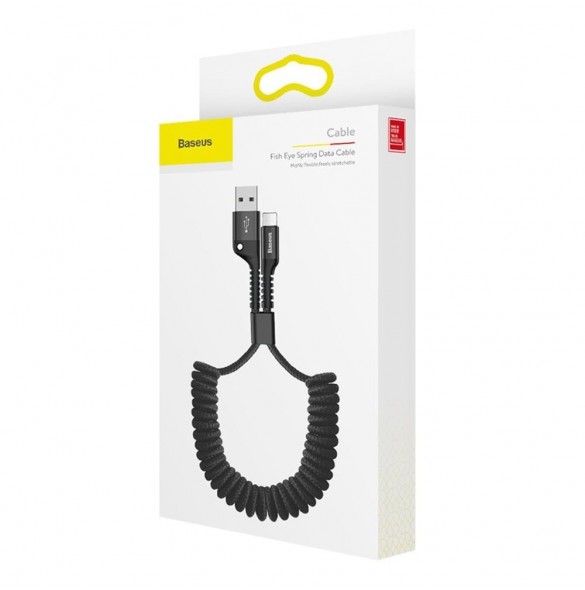 Baseus Fish Eye Spring Datakabel fjäderkabel USB / Lightning 1M 2A svart (CALSR-01)