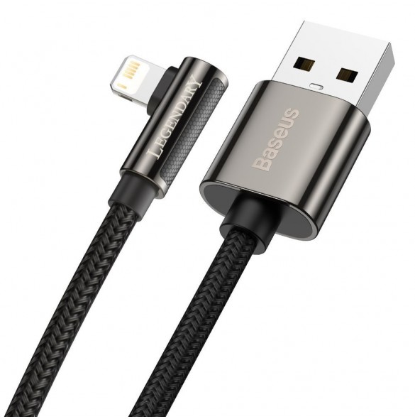 Baseus Legendarisk vinklad nylonkabel USB - Lightning för spelare 2,4A 1m svart (CALCS-01)