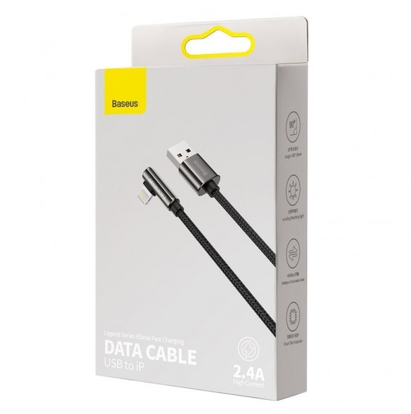 Baseus Legendarisk vinklad nylonkabel USB - Lightning för spelare 2,4A 1m svart (CALCS-01)