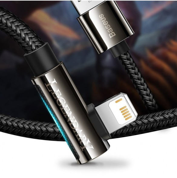 Baseus Legendarisk vinklad nylonkabel USB - Lightning för spelare 2,4A 1m svart (CALCS-01)