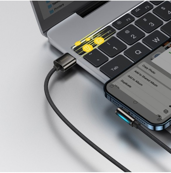 Baseus Legendarisk vinklad nylonkabel USB - Lightning för spelare 2,4A 1m svart (CALCS-01)