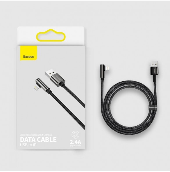 Baseus Legendarisk vinklad nylonkabel USB - Lightning för spelare 2,4A 1m svart (CALCS-01)