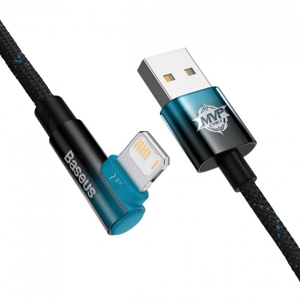 Baseus MVP 2 Vinklad armbågskabel med USB/Lightning-kontakt på sidan 1m 2,4A blå (CAVP000021)